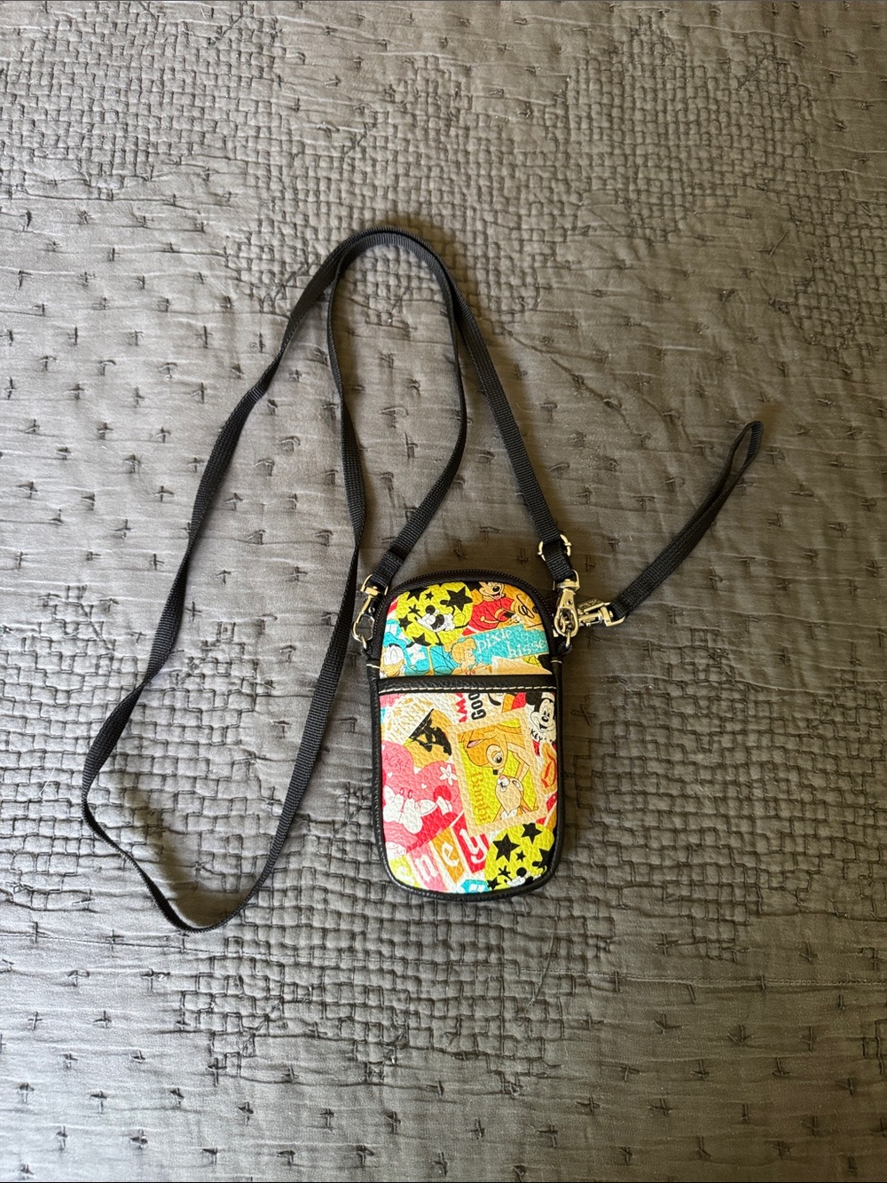 Disney Multicolor Cartoon Crossbody Phone Pouch with Black Strap